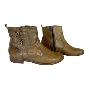 Earth Norway Taupe Leather Ankle‎ Boots Women's Size 8B Buckle Accents Zip Up